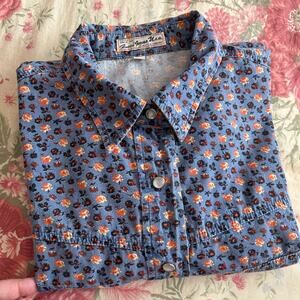 Vintage 90s/Y2K Guess Jeans USA Western Floral Cotton Blouse w Faux Pearl Snaps